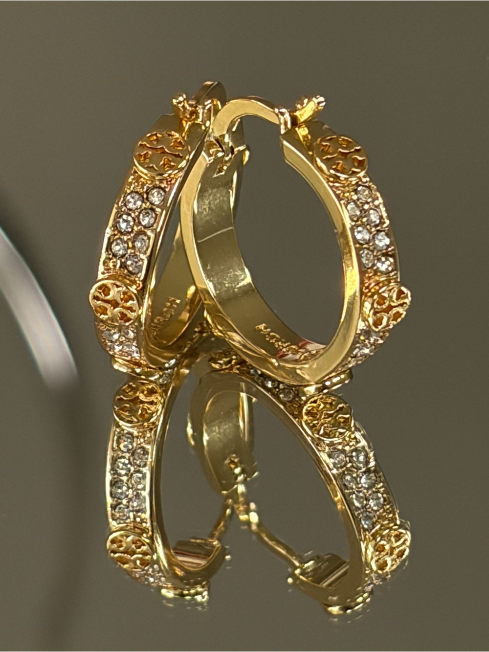 Tory Burch MILLER Pave  Logo Hoop Earrings
